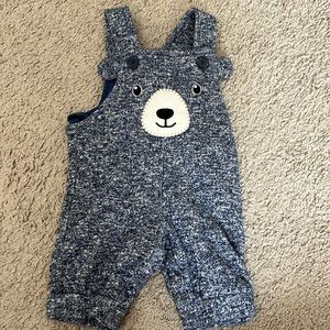 6 months, little boy bear overalls